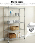Heavy Duty Five Tier Wire Shelving Unit With Fully Adjustable Height And Precision Rolling Wheels For Rock Solid Garage And Warehouse Storage Workhorse with baskets and towels.