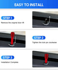 Installation process of 4 Piece Red Aluminum Alloy Car Door Lock Knobs, step-by-step guide with visuals.