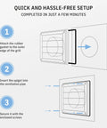 Diagram showing easy installation of 6 Inch Outdoor Dryer Vent Cover With Moving Flaps Stainless Steel Grille Rust Resistant Anti Draft Exterior Vent For Metal Ducts In HVAC And Dryer Systems Easy Install With Included Screws