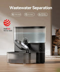 Wireless Cat Water Fountain With No Filters And Wastewater Separation, 3.5L Stainless Steel Bowl, black, with cat nearby.