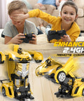 Kids playing with Transforming Remote Control Car For Kids With Two Point Four GHz, Fast Response RC Car With 50 Meter Range