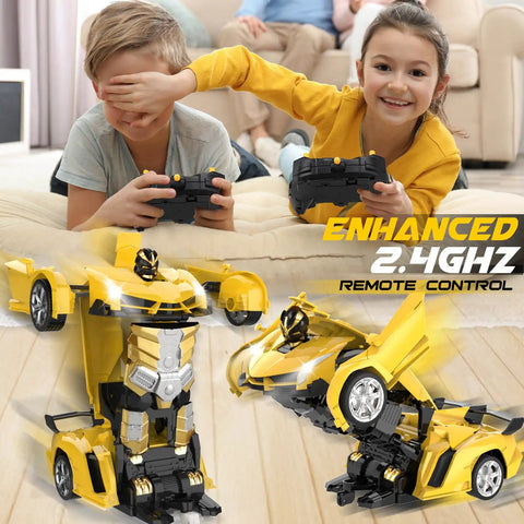 Kids playing with Transforming Remote Control Car For Kids With Two Point Four GHz, Fast Response RC Car With 50 Meter Range