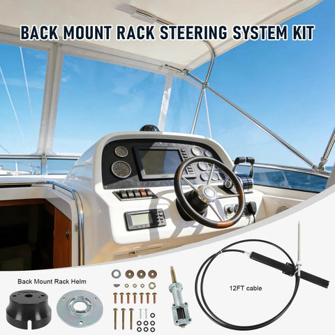 Beefed Up Back Mount Rack Outboard Steering Kit 12 Foot SS14112 Replacement For Teleflex And Safe T Includes Rack Helm And 12 Foot Steering Cable 90 Degree Bezel Kit For Sterndrive I O Outboard And Ski Boats