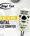 Slick Digital Tally Counter With Up And Down Clicker For Golf Laps Knitting And Crowd Counting, handheld white device.
