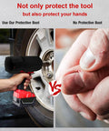 Rugged Protective Boot For M18 FUEL One Half High Torque Impact Wrench 2767-20 And ONEKEY 2863-20 shown in use and effects on hand.