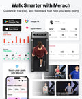 Heavy Duty Under Desk Walking Pad Treadmill With Auto Incline Smooth Glide Motor For Your Home Office Setup showing user exercising with fitness app.