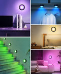 Four Pack Puck Lights With 13 Color Changeable LEDs, Battery Powered Dimmable Under Cabinet Lights With Remote in use