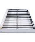 Rock Solid Queen Box Spring Bed Base With Low Profile Design, Heavy Duty Steel Mattress Foundation For All Types, Tool Free Assembly And No Sweat Setup, Built Different Support Up To Seven Hundred Pounds, White, view of steel frame and zip cover.