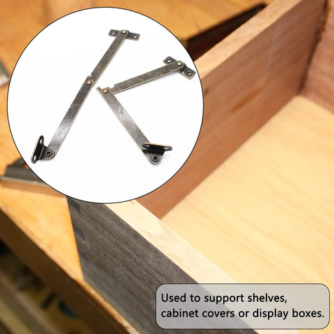 Two Pack Brass Lid Support Hinges With Mounting Screws For Furniture Wooden Boxes Jewelry Cases Chests Cabinets Cupboards Folding Lift Up Stay Hinges For Easy Access And Secure Lids 7.87 Inches Long 1.57 Inches Wide