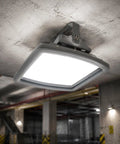 Heavy Duty 185W LED Explosion Proof Flood Light UL844 Rated Class I Division 2 mounted on industrial ceiling.