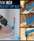 Three Piece Mini Flat Pry Bar Set Includes 5.25 Inch Pocket Pry Bar, 7.25 Inch Nail Puller, And 9.25 Inch Crowbar With Scraper For Home Remodeling And Woodworking, Durable High Carbon Steel Beekeeping Ready shown in use
