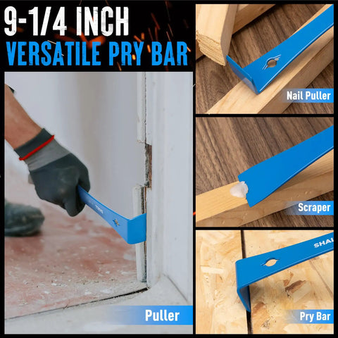 Three Piece Mini Flat Pry Bar Set Includes 5.25 Inch Pocket Pry Bar, 7.25 Inch Nail Puller, And 9.25 Inch Crowbar With Scraper For Home Remodeling And Woodworking, Durable High Carbon Steel Beekeeping Ready shown in use