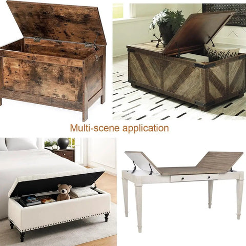 Antique Copper Lid Support Hinges With Spring For Coffee Tables Lift Assist Hardware 7.9 Inch 2 Pack in various furniture setups