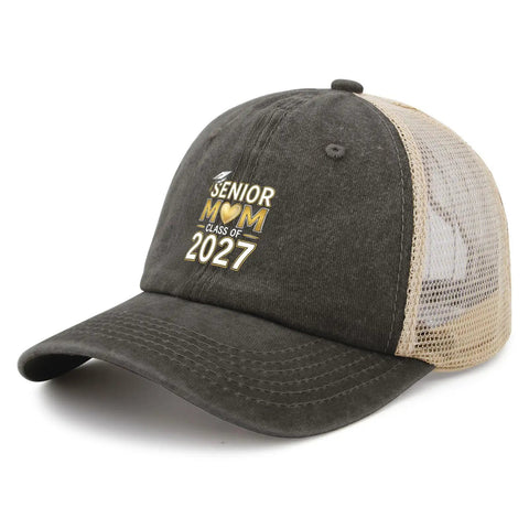 All Season Trucker Cap For Men And Women With Adjustable Buckle Cute Stylish Hat featuring 'Senior Mom Class of 2027' embroidery
