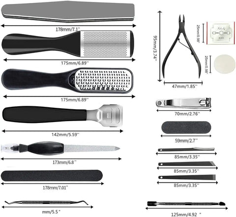 All In One 36 In 1 Pedicure Kit For Home And Salon Use With Pro Grade Foot Rasp Callus Remover Nail File Clippers And Cuticle Tools Ergonomic Set For Softer Feet And Spa Like Results, tool dimensions