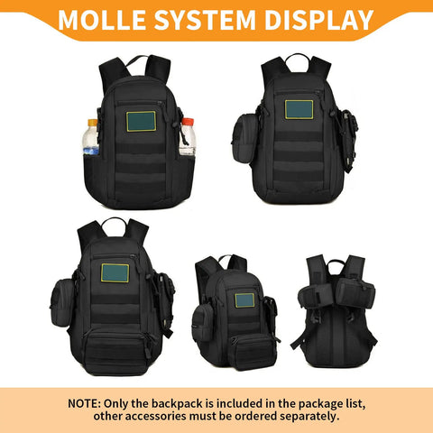 10L Tactical Backpack Small Daypack With MOLLE Rucksack Gear For Hunting Camping Trekking Black Compact EDC Bag Rugged Mini Military Pack