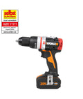 Brushless Cordless Hammer Drill With Two 20 Volt Batteries And Active Hammer Action For Concrete Masonry And Wood, side view.