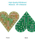 Front and back of Totally Heart Shaped DIY LED Light Kit Set With Flashing LEDs Soldering Practice Project In Red Green White Three Color PCB Kit