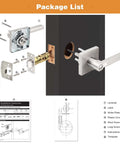 Package list showing parts of Privacy Door Handle Set For Interior Doors Heavy Duty Square Lever In Brushed Nickel Finish.