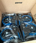 4 Inch Heavy Duty Caster Wheels Set Of Four With Dual Locking Brakes and Polyurethane Foam Treads in box, ready for installation.