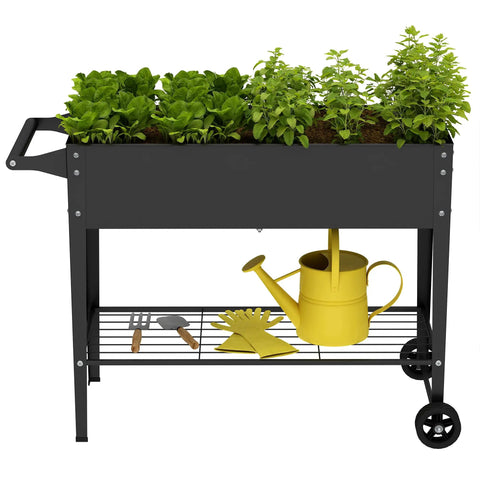 Two Pack 32 Inch Tall Raised Garden Beds with Wheels Dual Drainage System Planter Box for Backyard Patio Balcony