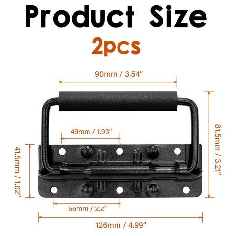 2 Pack 4.9 Inch Heavy Duty Spring Loaded Stainless Steel Surface Mount Chest Handles with Rubber Grip, black handle dimensions