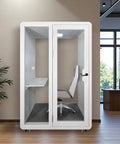 Rock Solid Soundproof Office Pod Featuring Tight Acoustic Sealing For Mobile Focus Booth with desk and chair in modern office setting.
