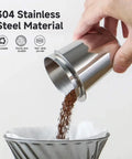 Stainless Steel 51mm Coffee Dosing Cup For Espresso Machines pouring coffee grounds into filter