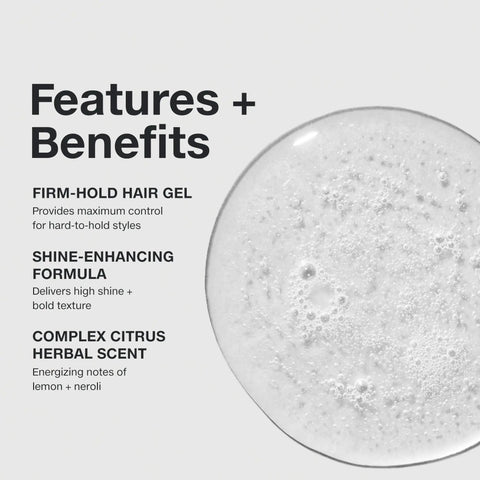 Features and benefits of Super Clean Sculpting Gel With Firm Hold For Maximum Control And High Shine Plus Bold Texture 3.4 Fl Oz.