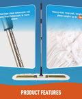 Built Tough 36 Inch Commercial Dust Mop With Telescoping Handle For Hardwood Floors Tile Laminate And Concrete showing stainless steel handle and mop pad.