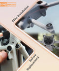 Front Arm Axis Replacement for Mini 4 Pro and Mini 3 Drones with Before and After Installation Views