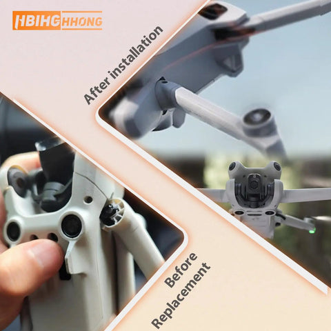 Front Arm Axis Replacement for Mini 4 Pro and Mini 3 Drones with Before and After Installation Views