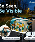 Insulated Kids Bike Basket With Two In One Handlebar And Shoulder Bag, mounted on bike, easy tool-free installation, night view