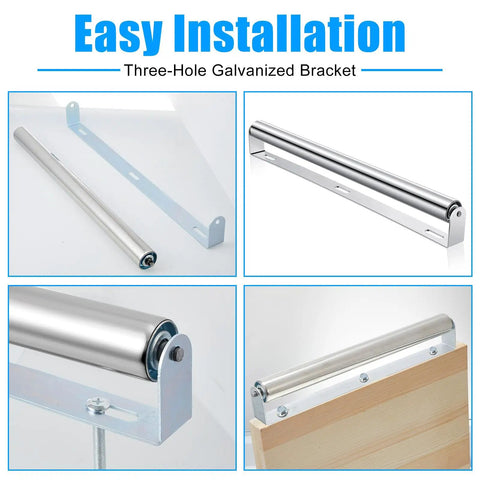 Heavy Duty Boat Trailer Rollers Set of 4, 1.5 Inch Diameter stainless steel conveyor rollers with galvanized brackets, installation images.
