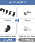 Heavy Duty Exterior Barn Door Hardware Kit 6 Ft Wall Mounted Slide Track comparison image showing 5 sturdy brackets versus 2 weak brackets.
