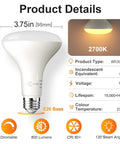 12 Pack Br30 Flood Light Bulbs For Indoor Recessed Fixtures Soft White 2700K detailed product info with dimensions and features.