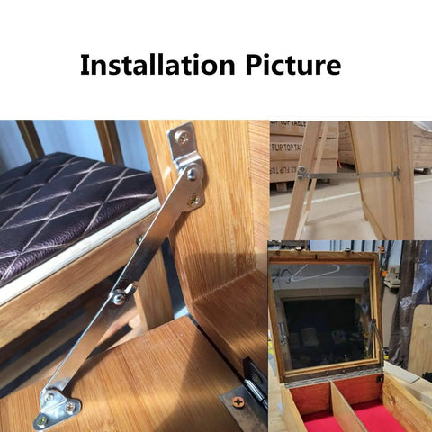 Installation of Two Pack Left Side Lid Support Hinges For Wood Boxes And Cabinets, Folding Lift Up Stay Hinge shown in wood box.