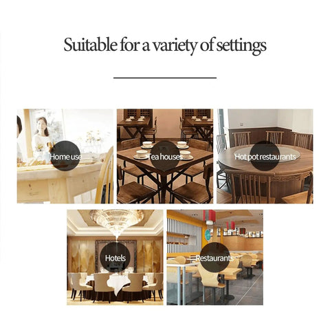 Wooden Dining Table Turntable With 360 Degree Rotation And Silent Smooth Glide Lazy Susan in home, tea house, restaurant, hotel settings.