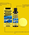 No Hassle Auto Scratch Remover And Swirl Polish Kit Safe For Every Paint Color, bottle with sponge on yellow background.