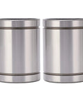 Front view of two stainless steel cylindrical linear ball bearings.
