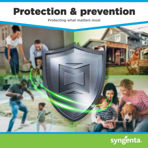 Demand CS Insecticide Concentrate Water Based Indoor And Outdoor Pest Control For Spiders Ants Flies Wasps Fleas Ticks And Bed Bugs 8 Oz Bottle Makes 8 To 40 Gallons with shield representing protection and prevention in family setting