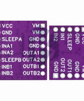 DC H Bridge Motor Driver Module For One And Two Channel Systems, 1.8A Output, Dope Stepper And DC Motor Controller Board For Arduino And Robotics, Plug And Play, Compact Durable Design For Projects, purple PCB module front and back
