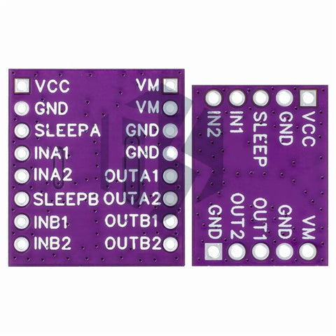 DC H Bridge Motor Driver Module For One And Two Channel Systems, 1.8A Output, Dope Stepper And DC Motor Controller Board For Arduino And Robotics, Plug And Play, Compact Durable Design For Projects, purple PCB module front and back