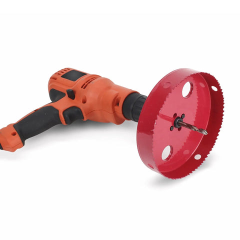 Six Inch Hole Saw With Heavy Duty Steel Design And Non Binding Edge for smooth cuts through wood drywall plaster and thin metal