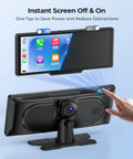 9.26 Inch Wireless CarPlay Screen With 4K Dash Cam And HD Backup Camera displaying apps, with on-screen power button highlighted
