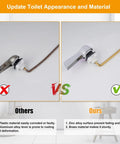 Universal Front Mount Toilet Tank Lever Replacement Kit with brass handle and chrome finish comparison image.