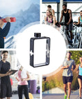 Flat Square Water Bottle For On The Go Hydration, Leak Proof And Drop Proof, Pocket And Purse Friendly Portable displayed outdoors and in gym settings.
