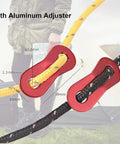 8 Pack 4mm Reflective Tent Guy Lines With Aluminum Adjusters Ultralight Cords, close-up of red adjusters and yellow cord guide