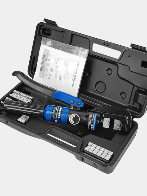 Hand Operated Hydraulic Crimping Tool With 9 Die Set For 8 Ton Beefy Power Crimps 12 AWG To 2/0 AWG in carrying case