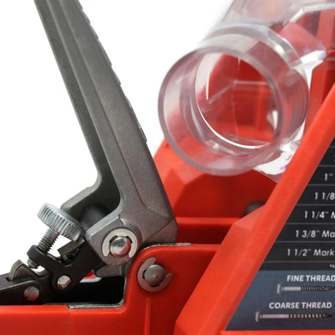 Close-up of Auto-Jig Pocket Hole System Starter Pack Plus With Self-Adjusting Design, showing clamp and measurement guide.